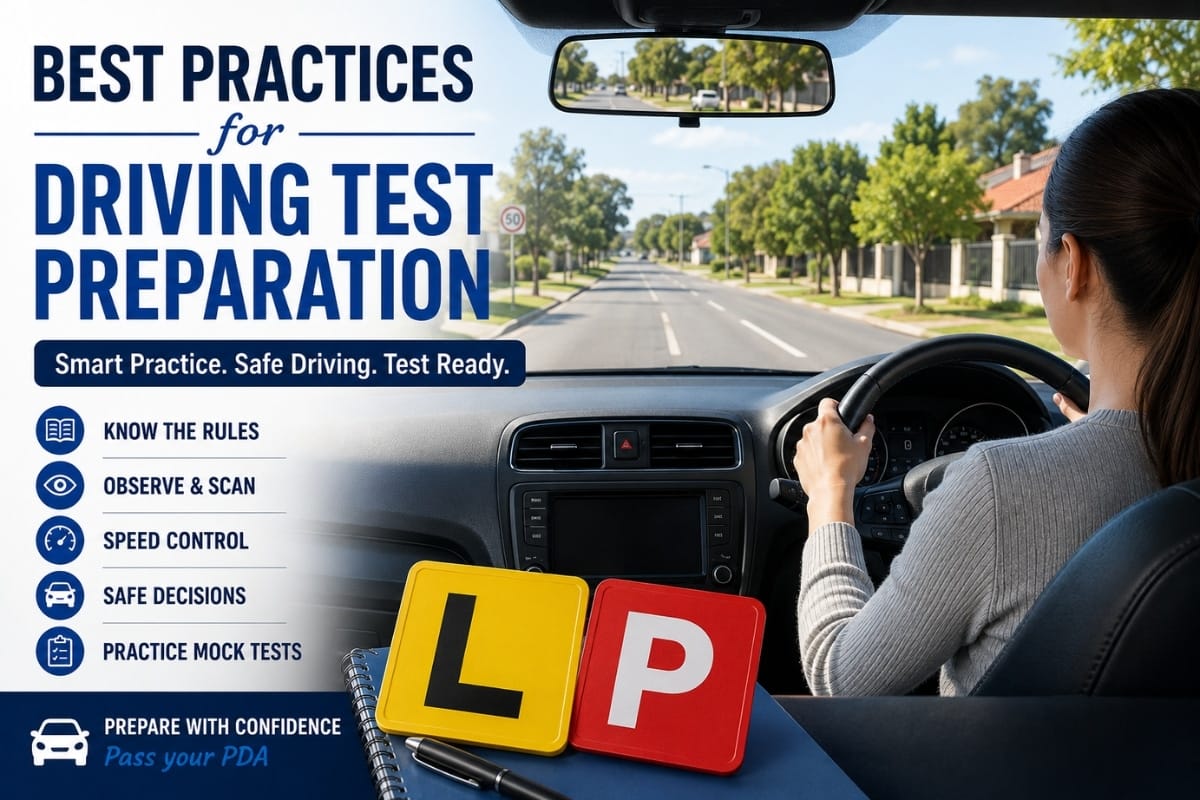 Best practices for driving test preparation with a learner driver practising on a suburban Western Australian road